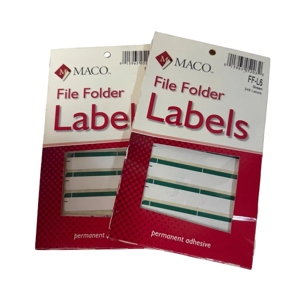 MACO FF L6 Green File Folder Labels 248 Labels Permanent‎ Adhesive 2 boxes